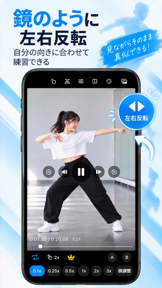 映像を左右反転したミラー再生の画面